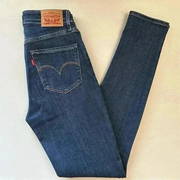 Levi’s 721 High Rise Skinny Jeans Distressed Dark Blue Denim Size 26 - Picture 14 of 16